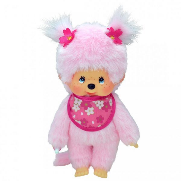 בובת מונצ'יצ'י ורודה בת עם סינר פרחוני 20 ס"מ